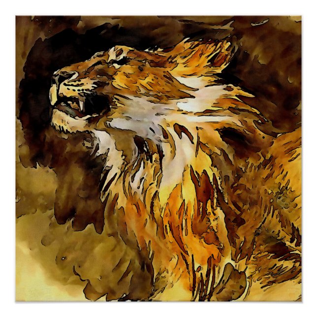 Portrait einer Lion-Acrylmalerei Poster (Vorderseite)