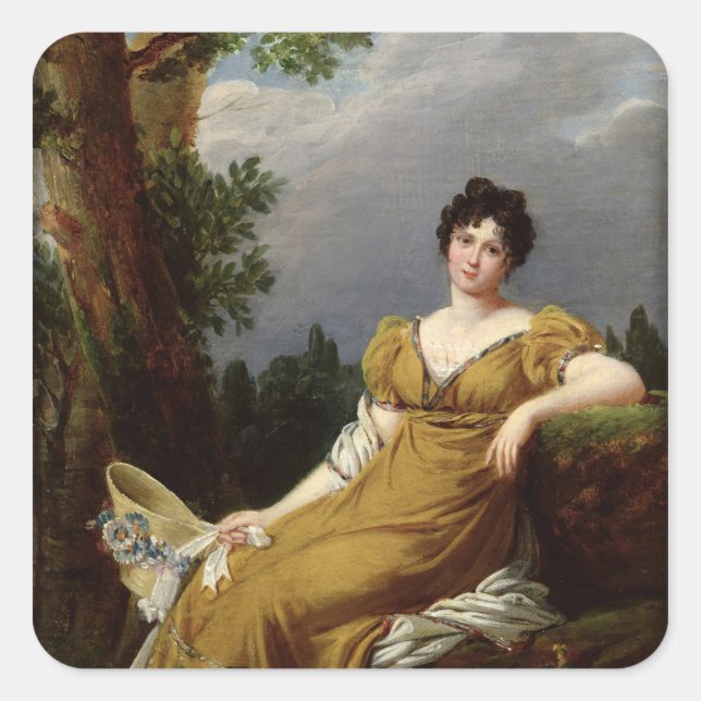 Portrait einer sitzenden Frau Quadratischer Aufkleber (Vorderseite)