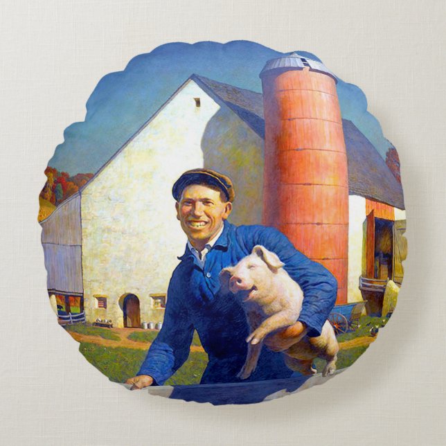 Portrait eines Bauern Farm Life NC Wyeth 1943 Rundes Kissen (Vorderseite)