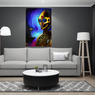 Portrait eines coolen Goldenen Roboters   Art der  Poster