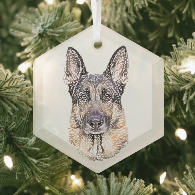 Portrait eines deutschen Schäferhundes, farbige Sk Ornament Aus Glas (Insitu)