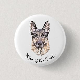 Portrait eines deutschen Schäferhunds Sketched Art Button