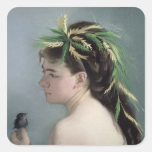 Portrait eines Girls mit Sparrow Quadratischer Aufkleber