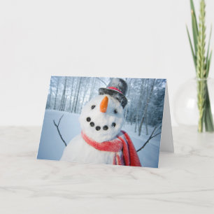 Portrait eines glücklichen Schneemans Feiertagskarte