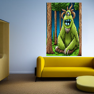 Portrait eines grünen Fantasiebests mit einem Auge Poster