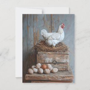 Portrait eines Hühners mit Eiern Postkarte