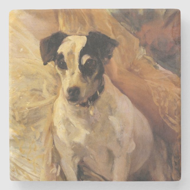 Portrait eines Jacks Russell Dog (Tierart) Steinuntersetzer (Vorderseite)