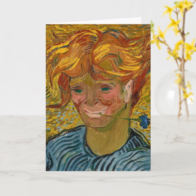 Portrait eines jungen Mannes mit Cornflower, Van G Karte (Gelbe Blume)