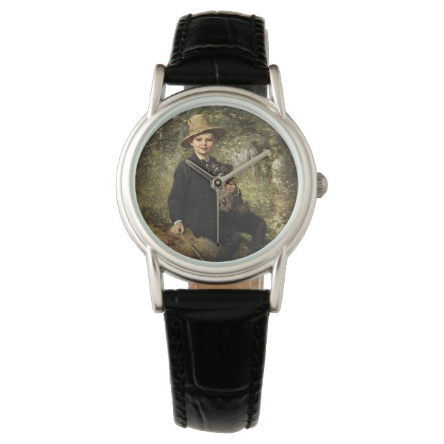 Portrait eines Jungen mit Hund in einem Wald (Knau Armbanduhr (Vorderseite)