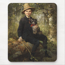 Portrait eines Jungen mit Hund in einem Wald (Knau