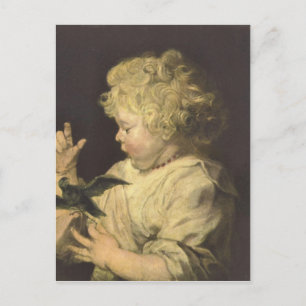 Portrait eines Kindes mit Vogel von Antoon van Dyc Postkarte