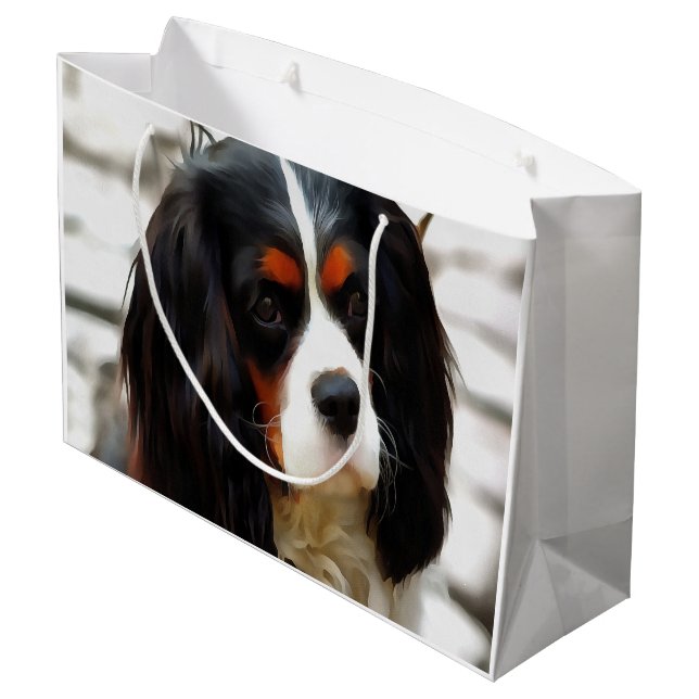 Portrait eines Königs Charles Cavalier Spaniel Große Geschenktüte (Rückseite Schrägansicht)