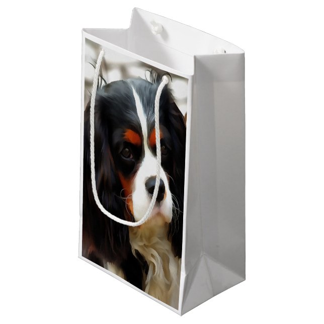 Portrait eines Königs Charles Cavalier Spaniel Kleine Geschenktüte (Vorderseite Schrägansicht)