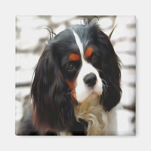 Portrait eines Königs Charles Cavalier Spaniel Magnet (Vorne)