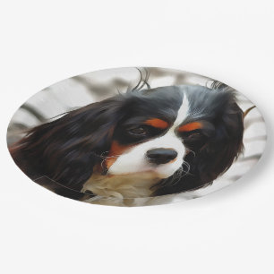 Portrait eines Königs Charles Cavalier Spaniel Pappteller