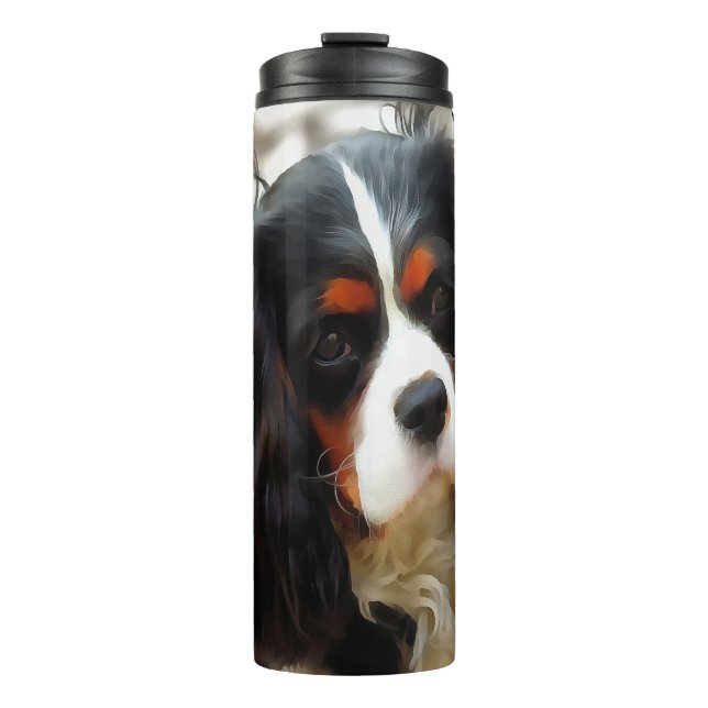 Portrait eines Königs Charles Cavalier Spaniel Thermosbecher (Vorderseite)