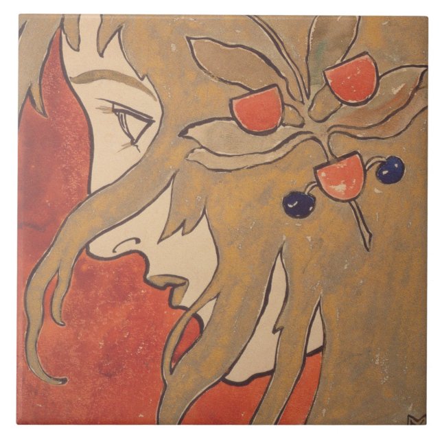 Portrait eines roten Mädchens (von Koloman Moser) Fliese (Vorderseite)