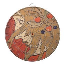 Portrait eines schönen Mädchen in Rot (Jugendstil) Dartscheibe