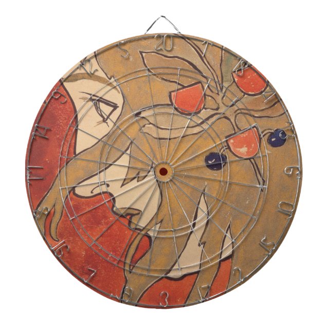 Portrait eines schönen Mädchen in Rot (Jugendstil) Dartscheibe (vorne)