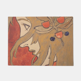 Portrait eines schönen Mädchen in Rot (Jugendstil) Fußmatte