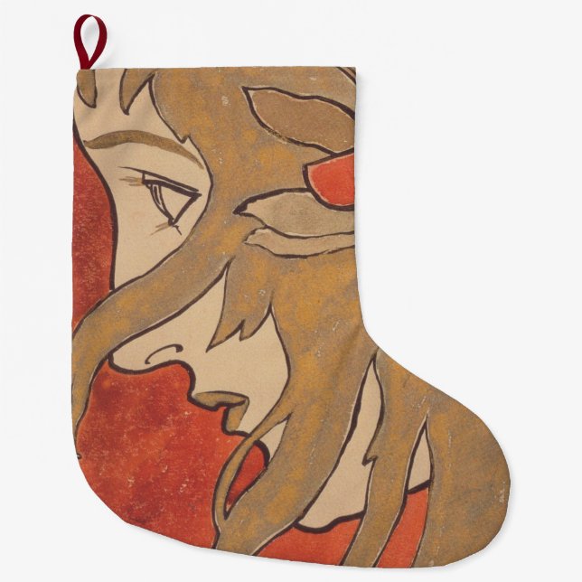 Portrait eines schönen Mädchen in Rot (Jugendstil) Großer Weihnachtsstrumpf (Vorderseite)