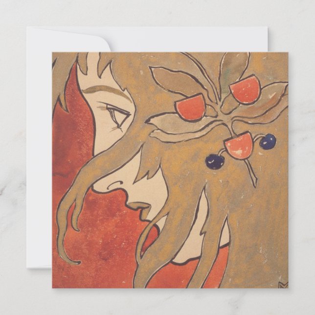 Portrait eines schönen Mädchen in Rot (Jugendstil) Karte (Vorderseite)