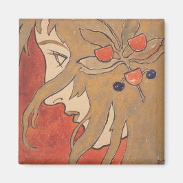 Portrait eines schönen Mädchen in Rot (Jugendstil) Magnet