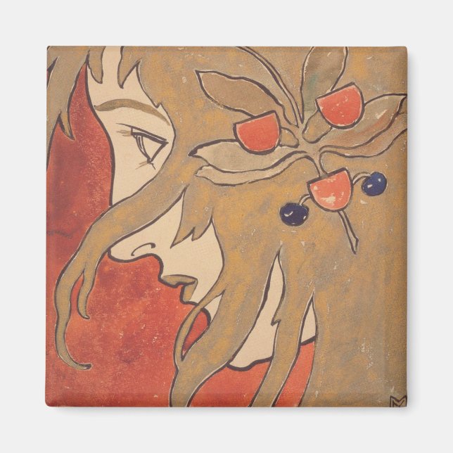 Portrait eines schönen Mädchen in Rot (Jugendstil) Magnet (Vorne)