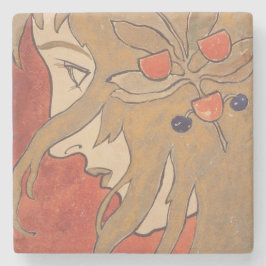 Portrait eines schönen Mädchen in Rot (Jugendstil) Steinuntersetzer