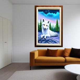Portrait eines weißen Fuchs   AI Art Poster