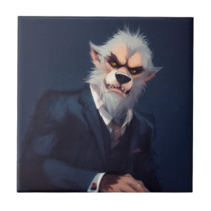 Portrait eines Werwolfs in einem Anzug Fliese