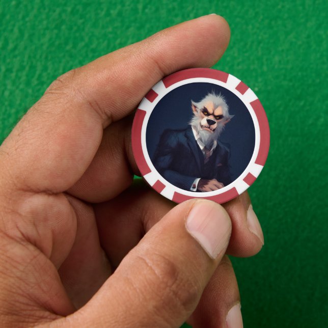 Portrait eines Werwolfs in einem Anzug Pokerchips (Hand)