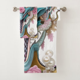 Portrait eines wunderschönen, skurrilen, rosa Drac Badhandtuch Set