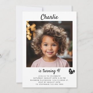 Portrait Foto Kids Picture Simple Script Geburtsta Einladung