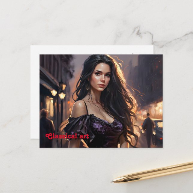 Portrait Frau elegante Modekunst trendy Postkarte (Vorderseite/Rückseite Beispiel)