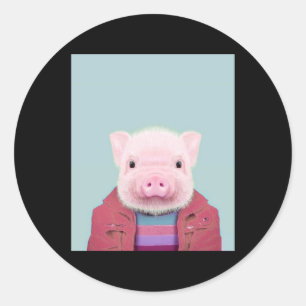 Portrait für Schweine_Pig Lover Runder Aufkleber
