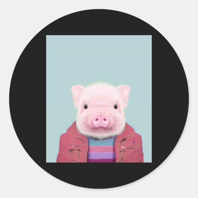 Portrait für Schweine_Pig Lover Runder Aufkleber (Vorderseite)