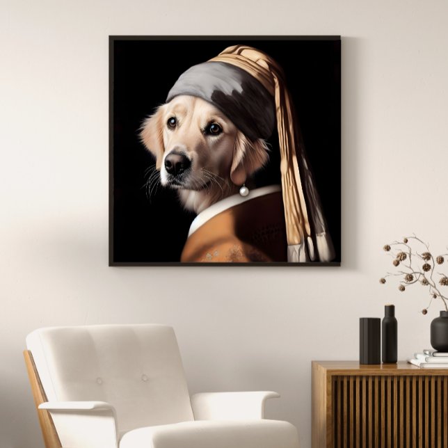 Portrait Golden Retriver Berühmte Vermeer Malerei Poster (Von Creator hochgeladen)