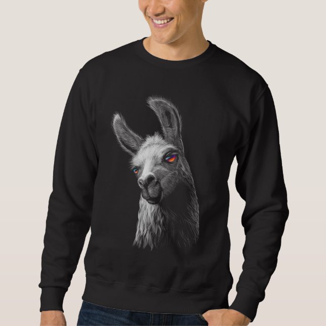 Portrait Head Niedlich Llama auf schwarzem Hinterg Sweatshirt (Vorderseite)