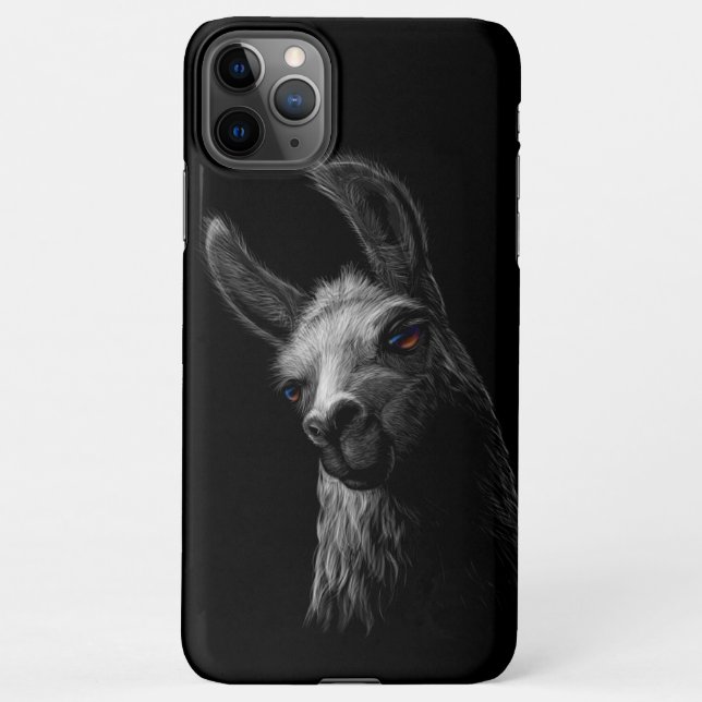 Portrait Head Niedlich Llama mit schwarzem Hinterg iPhone Hülle (Rückseite)