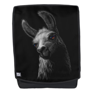 Portrait Head Niedlich Llama mit schwarzem Hinterg Rucksack