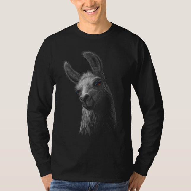 Portrait Head Niedlich Llama mit schwarzem Hinterg T-Shirt (Vorderseite)