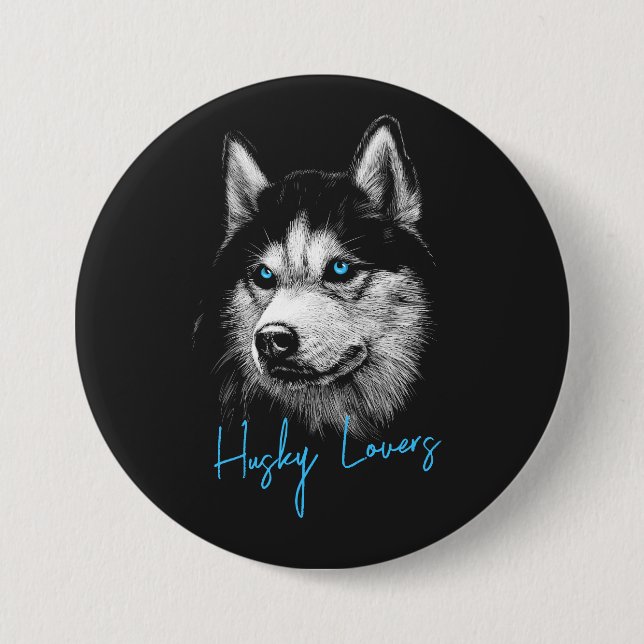 Portrait Head Siberischer Husky mit blauen Augen Button (Vorderseite)