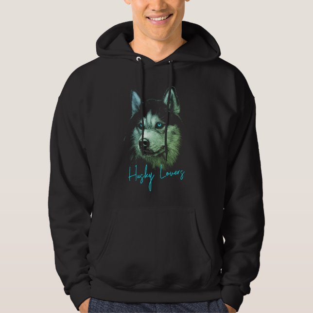 Portrait Head Siberischer Husky mit blauen Augen Hoodie (Vorderseite)