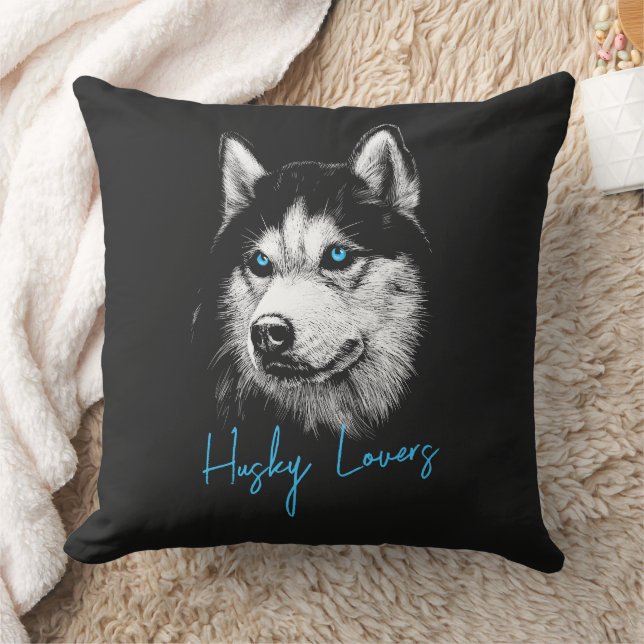 Portrait Head Siberischer Husky mit blauen Augen Kissen (Decke)