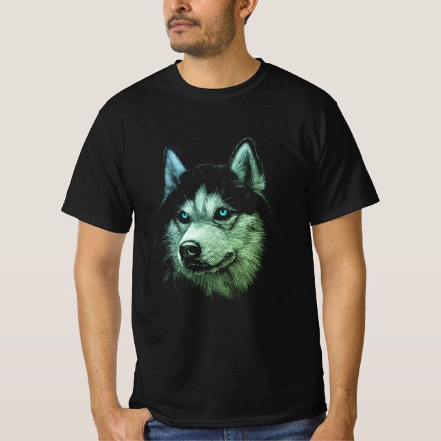 Portrait Head Siberischer Husky mit blauen Augen T-Shirt (Vorderseite)
