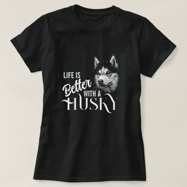 Portrait Head Siberischer Husky mit blauen Augen T-Shirt (Design vorne)