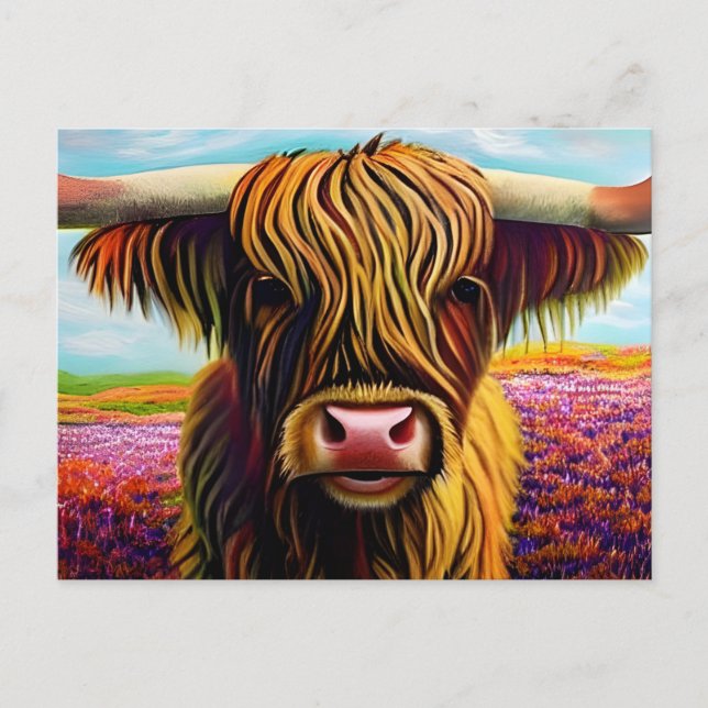 Portrait Highland Cow Art Postkarte (Vorderseite)