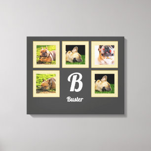 Portrait Hunde Foto Collage Monogramm auf grau Leinwanddruck