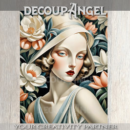 Portrait in Art Deco - Peach - Decoupage - Seidenpapier